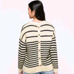 Madewell Greensboro Button Oversized Sweater Cream Navy Baltic Striped Small